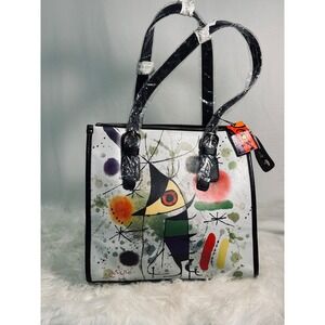 Joan Miro Art Inspired Surrealist Abstract Print Tote White Black Handbag NEW